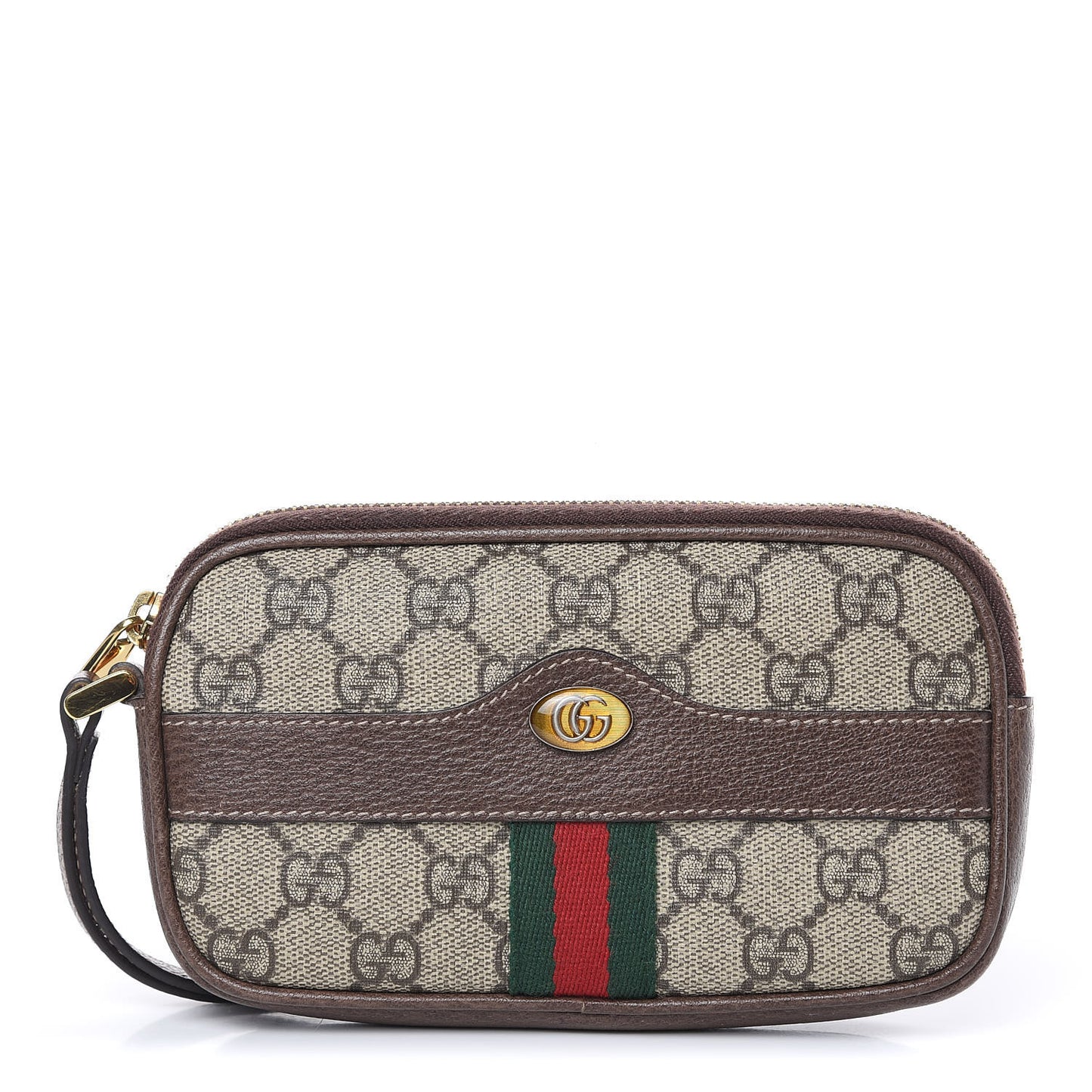 GG Supreme Monogram Ophidia Phone Case Wristlet Brown