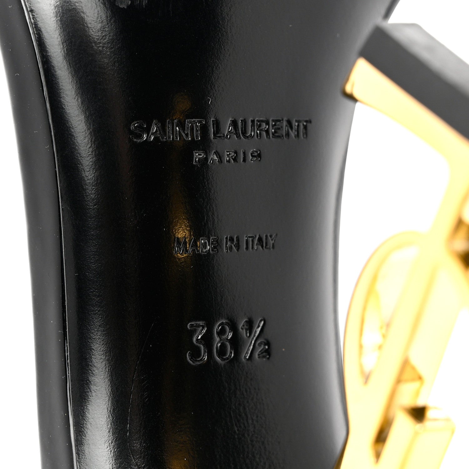 Saint Laurent Patent Calfskin Opyum 110 Sandals 38.5 Black Gold 7 of 8