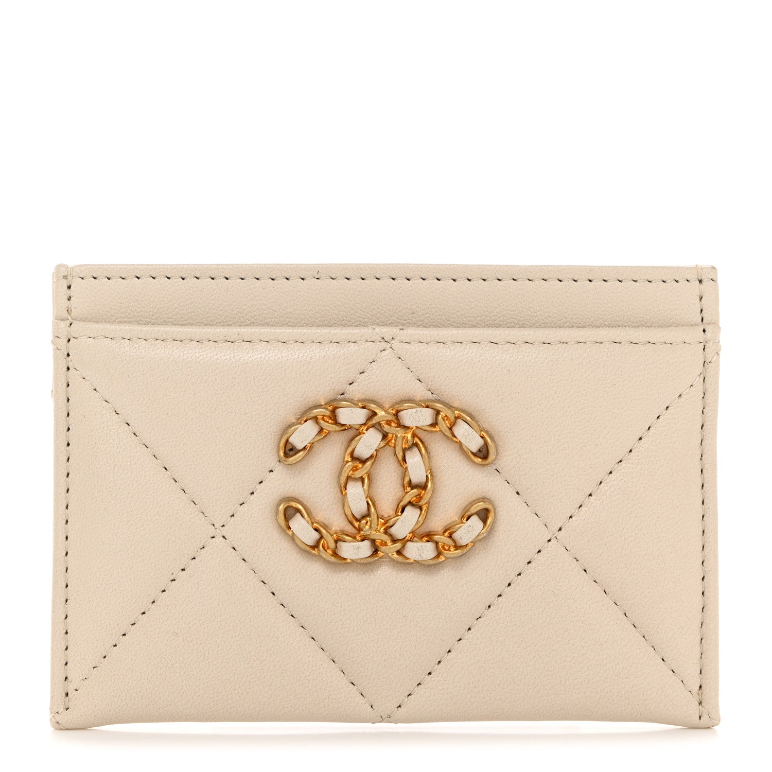Chanel Lambskin Quilted Chanel 19 Card Holder Light Beige 1 of 9