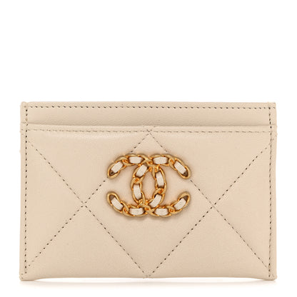 Chanel Lambskin Quilted Chanel 19 Card Holder Light Beige 1 of 9