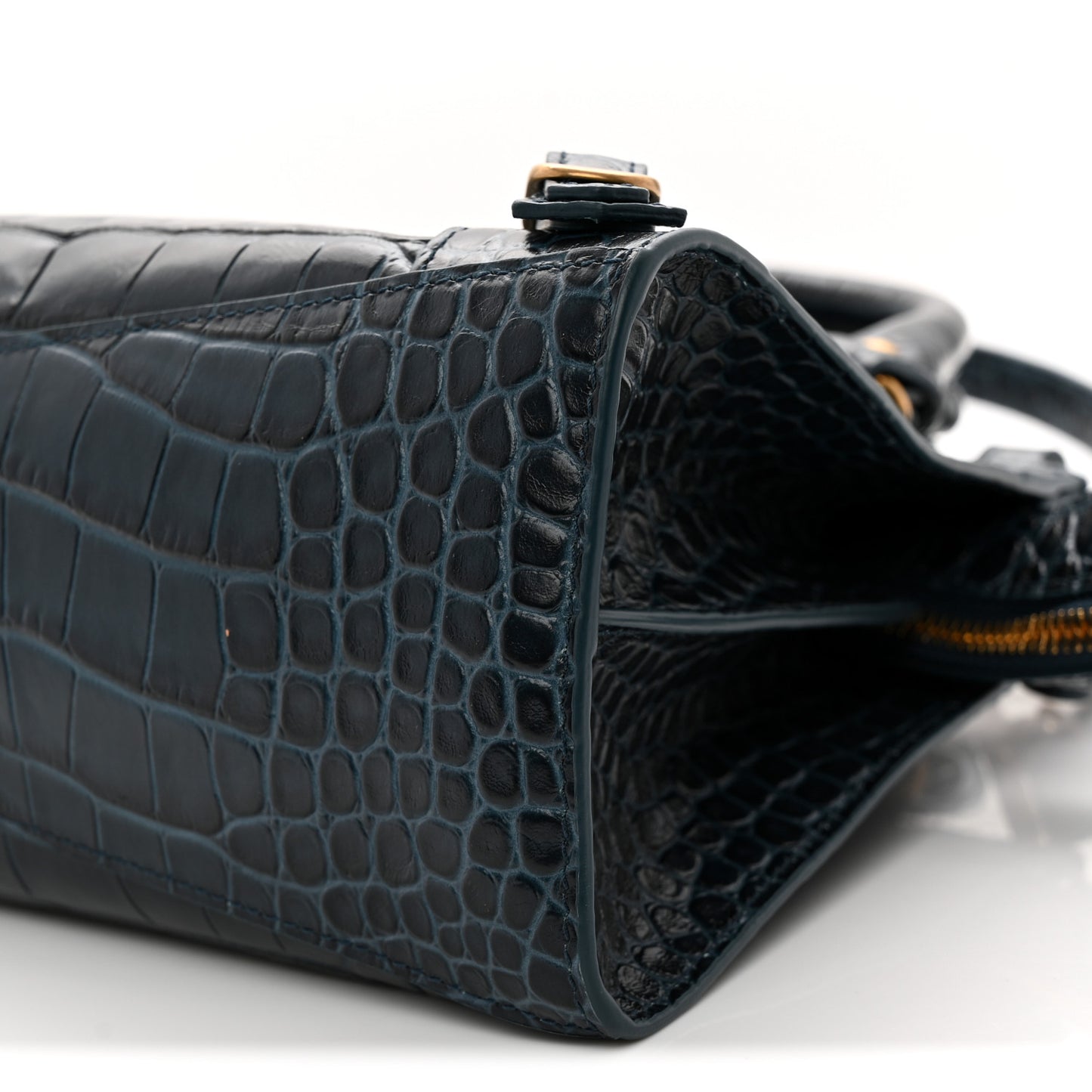 Extra Supple Calfskin Crocodile Embossed Neo Gold Hardware XS City Denim Blue