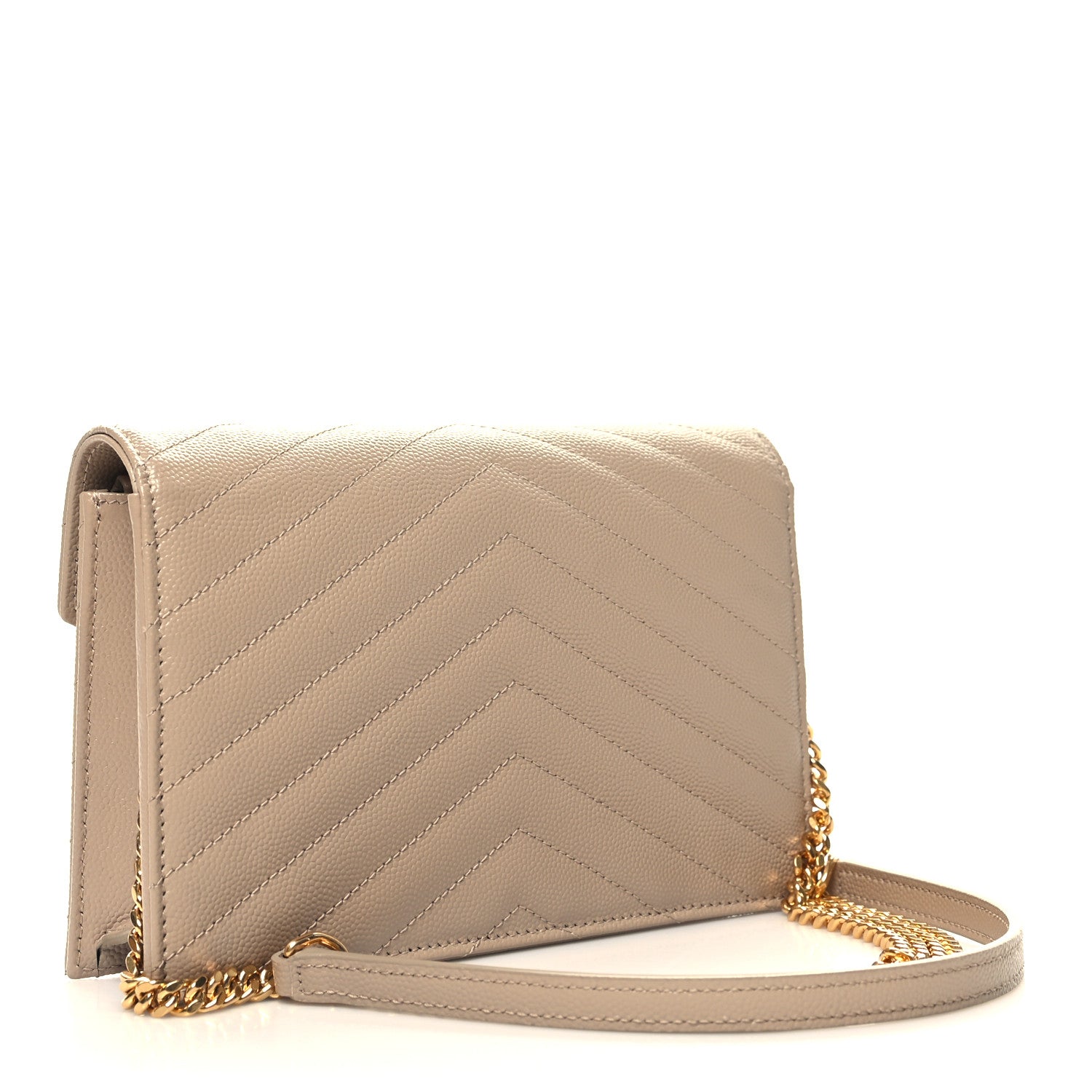 Saint Laurent Grain De Poudre Matelasse Chevron Monogram Envelope Chain Wallet Dark Beige 3 of 11