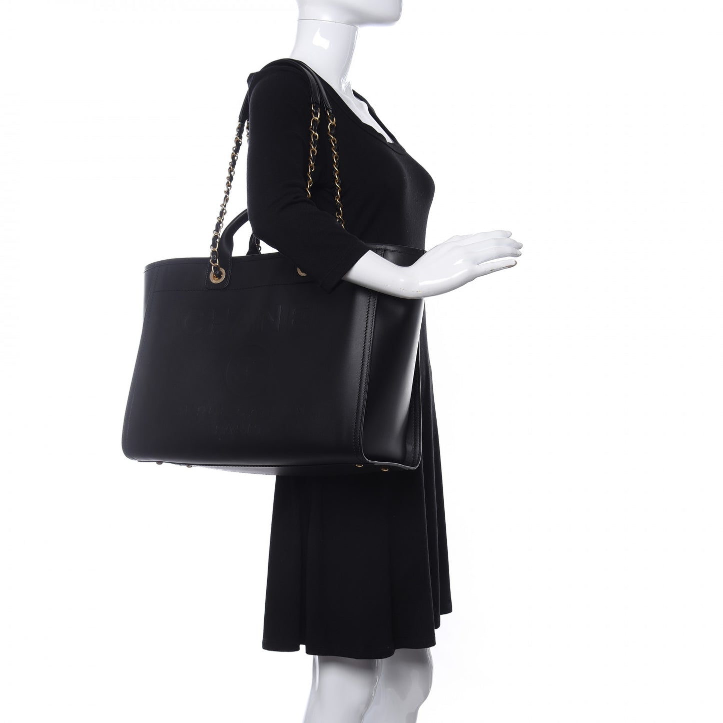 Calfskin Medium Deauville Tote Black