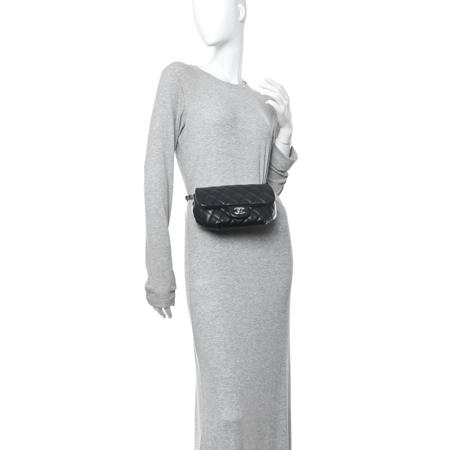 Calfskin Quilted CC Uniform Flap Belt Bag Black