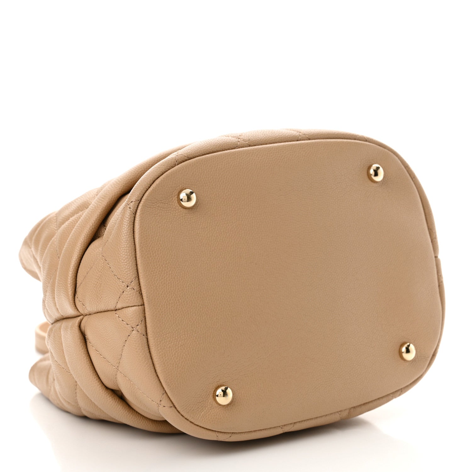 Chanel Caviar Quilted Rolled Up Bucket Drawstring Bag Beige 4 of 12