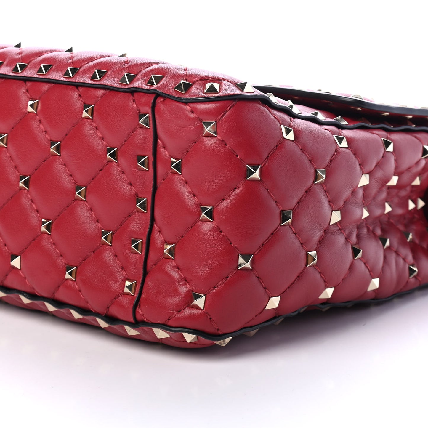 Lambskin Large Rockstud Spike Shoulder Bag Red
