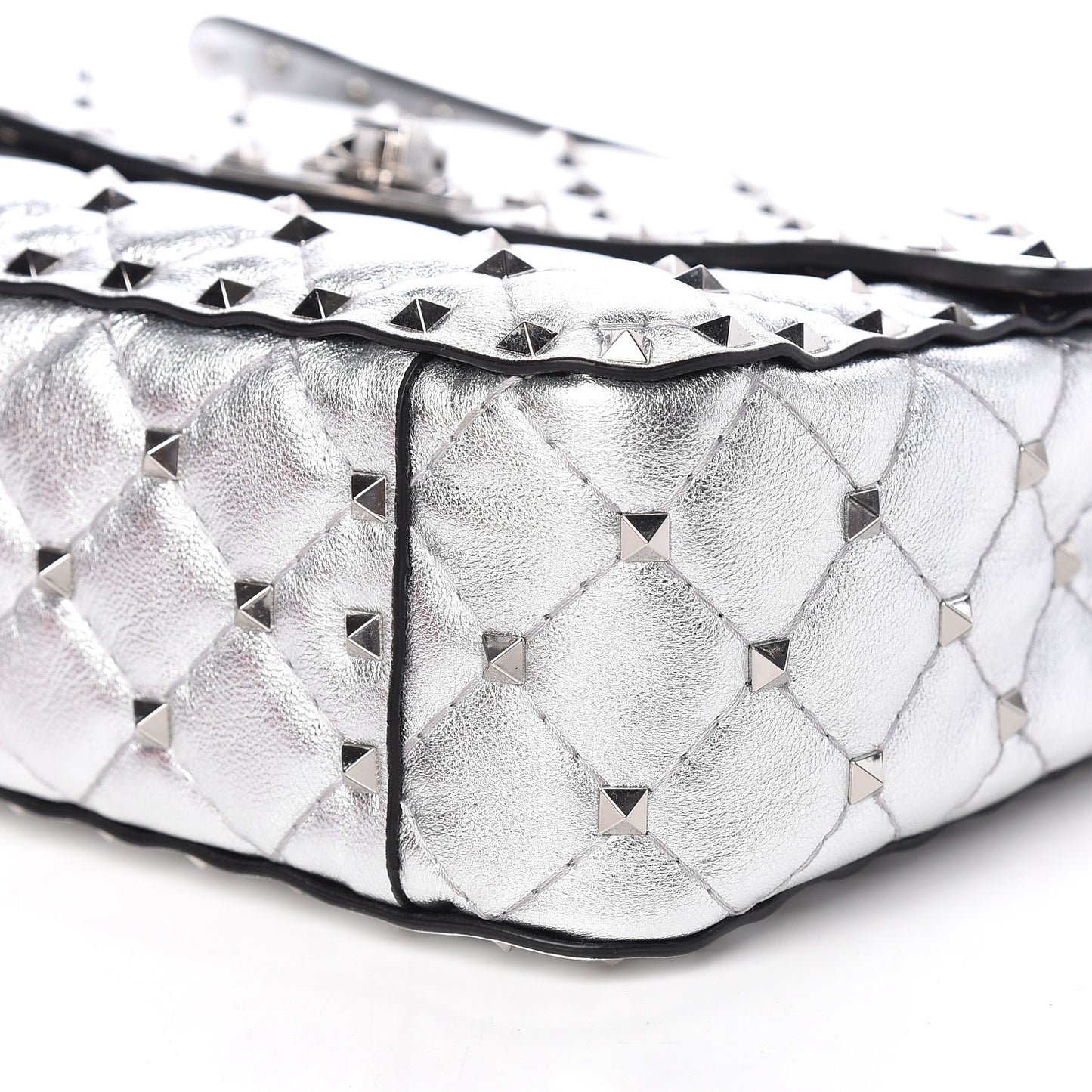 Metallic Nappa Medium Rockstud Spike Shoulder Bag Silver