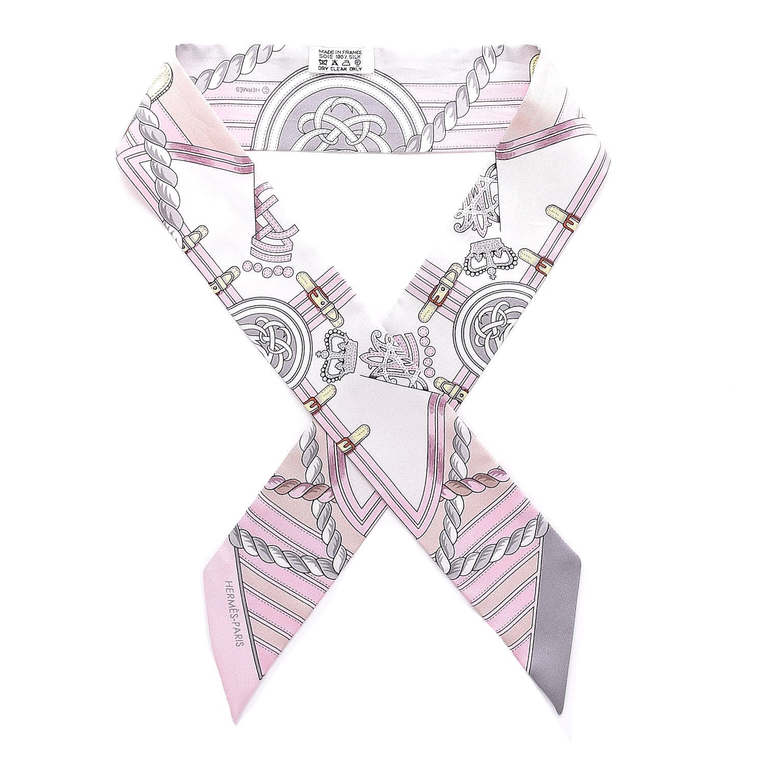 Hermes Silk Grande Tenue Twilly Scarf Rose Pale Gris Perle Blanc 1 of 5