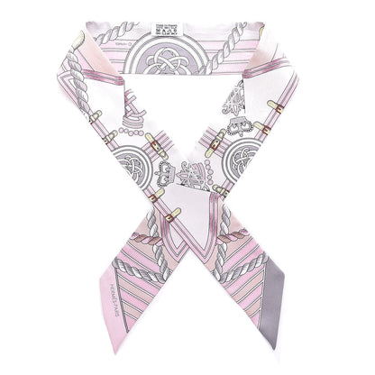 Hermes Silk Grande Tenue Twilly Scarf Rose Pale Gris Perle Blanc 1 of 5