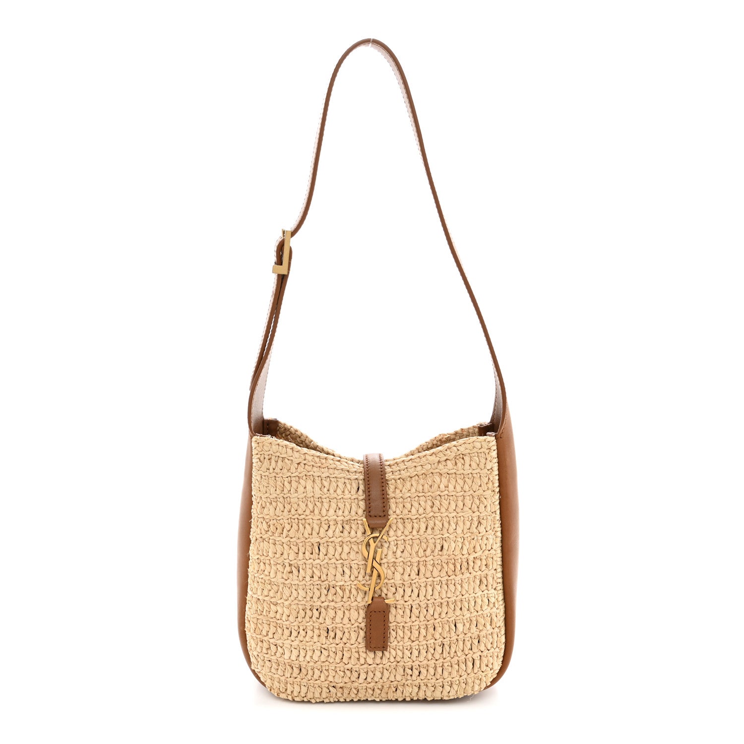 Saint Laurent Raffia Calfskin Le 5 A 7 Baby Hobo  Natural Brick 1 of 12
