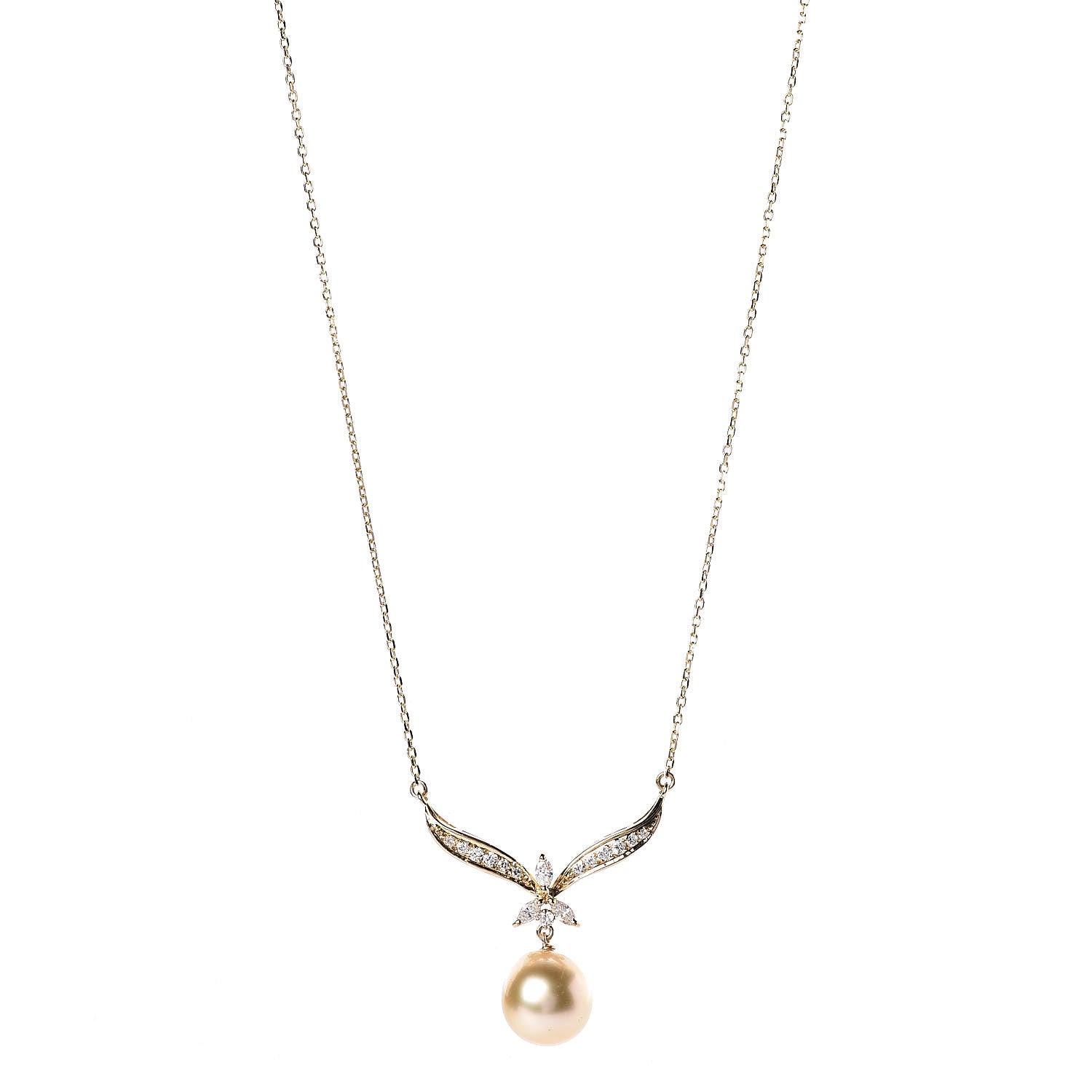 Mikimoto 18K Yellow Gold Diamond Golden South Sea Pearl 10mm Pendant Necklace 1 of 5