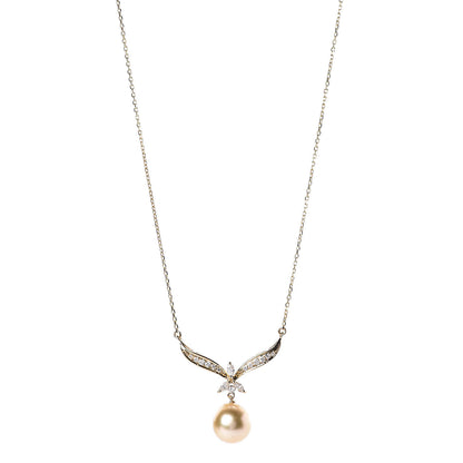 Mikimoto 18K Yellow Gold Diamond Golden South Sea Pearl 10mm Pendant Necklace 1 of 5