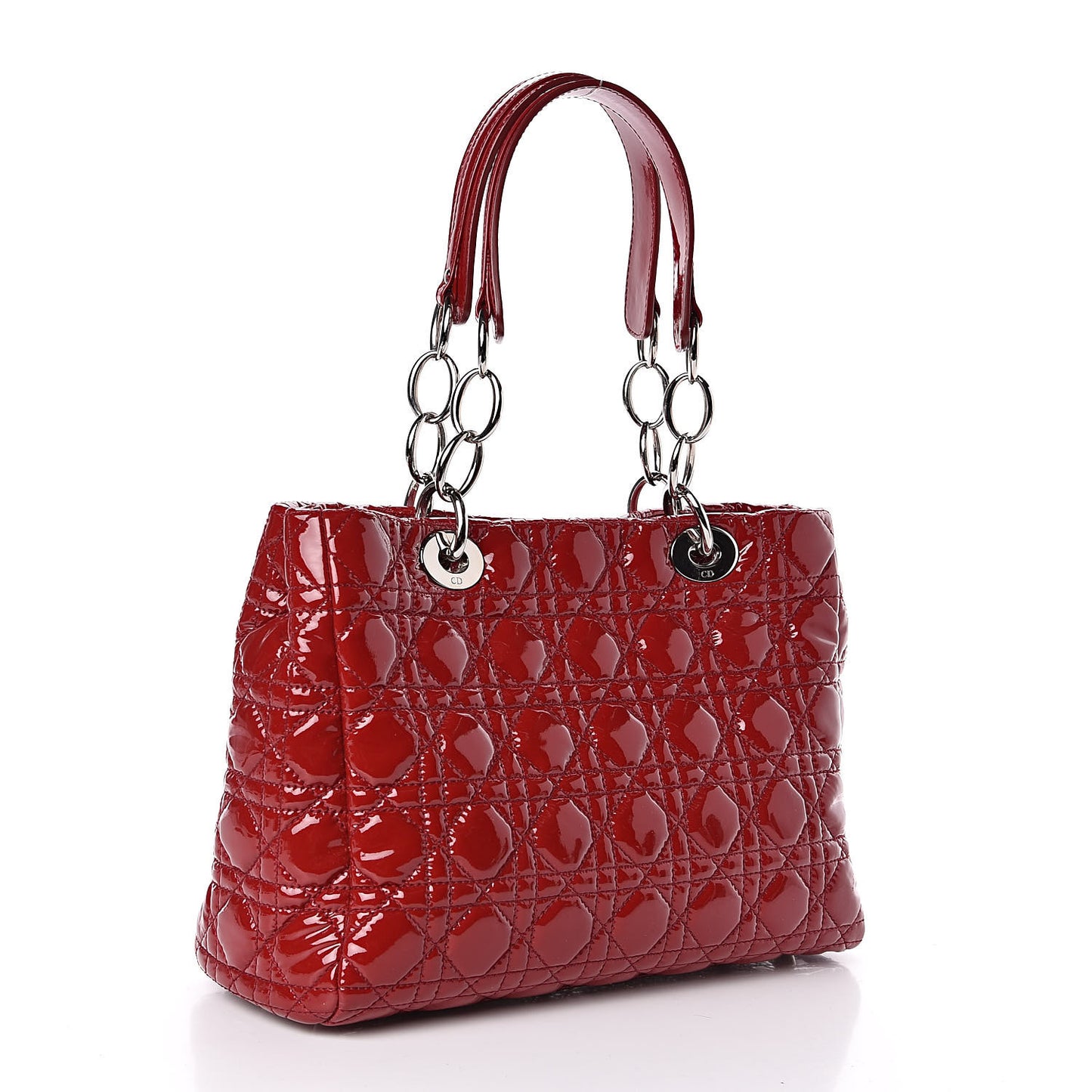 Patent Cannage Small Dior Soft Shopping Tote Red