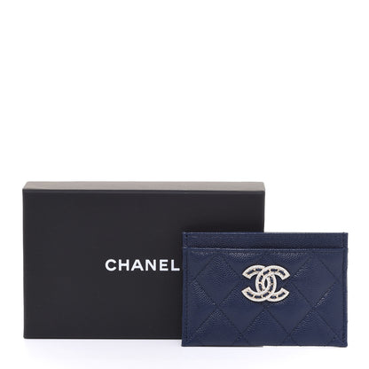 Chanel Caviar Quilted Crystal Card Holder Navy 9 of 9