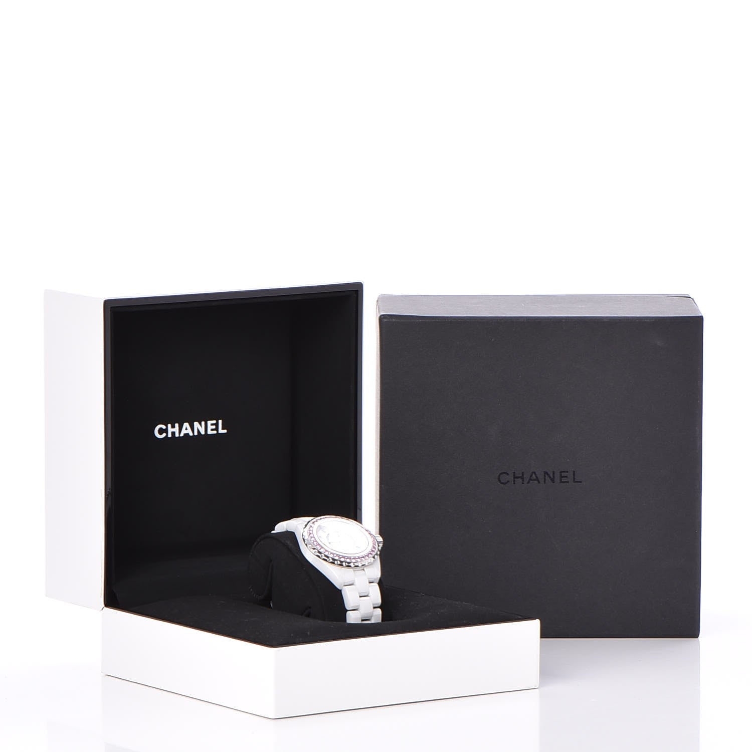 Chanel Stainless Steel Ceramic Diamond Pink Sapphire 33mm J12 Quartz Watch White 7 of 7