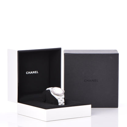 Chanel Stainless Steel Ceramic Diamond Pink Sapphire 33mm J12 Quartz Watch White 7 of 7
