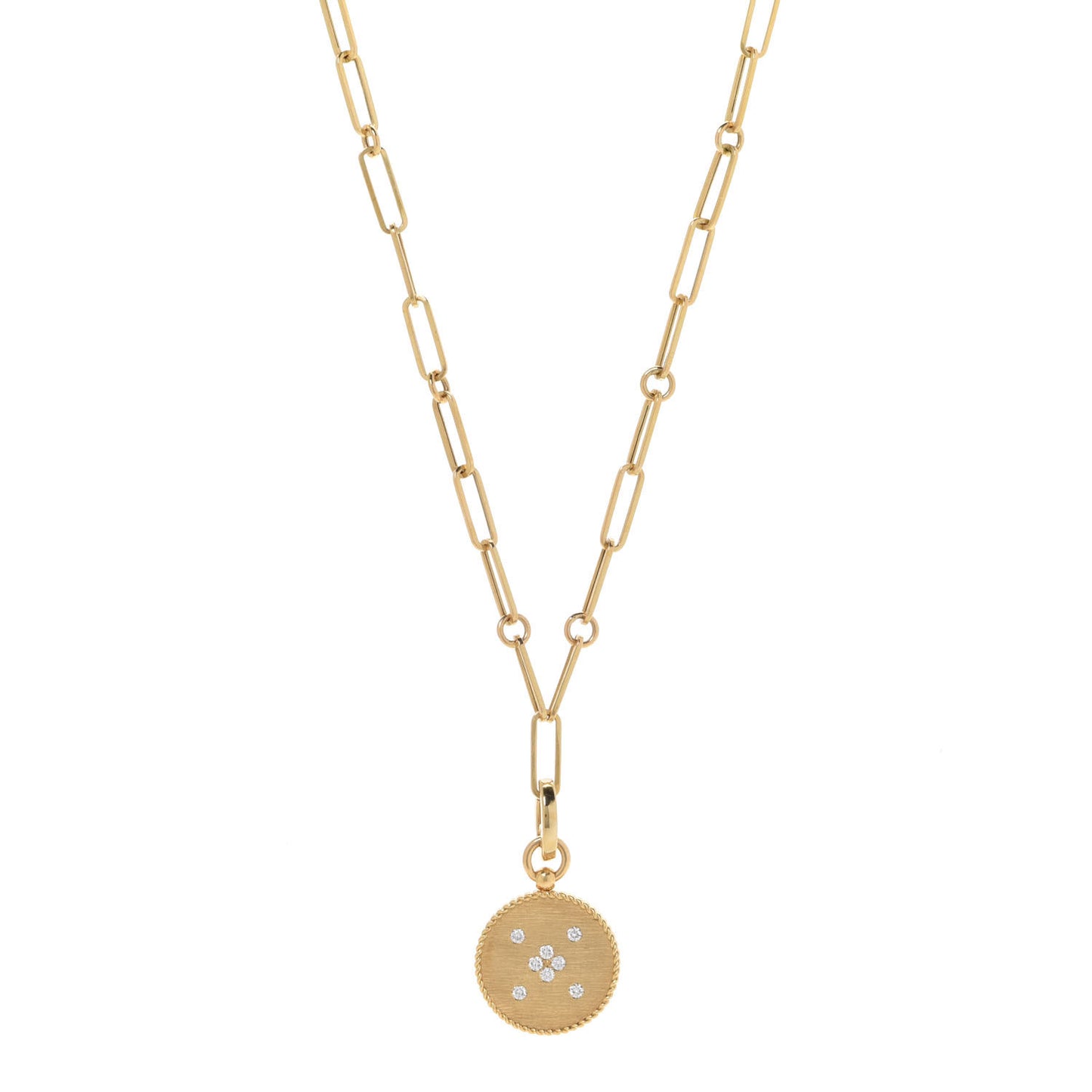 18K Yellow Gold Diamond Venetian Princess Small Medallion Pendant Necklace