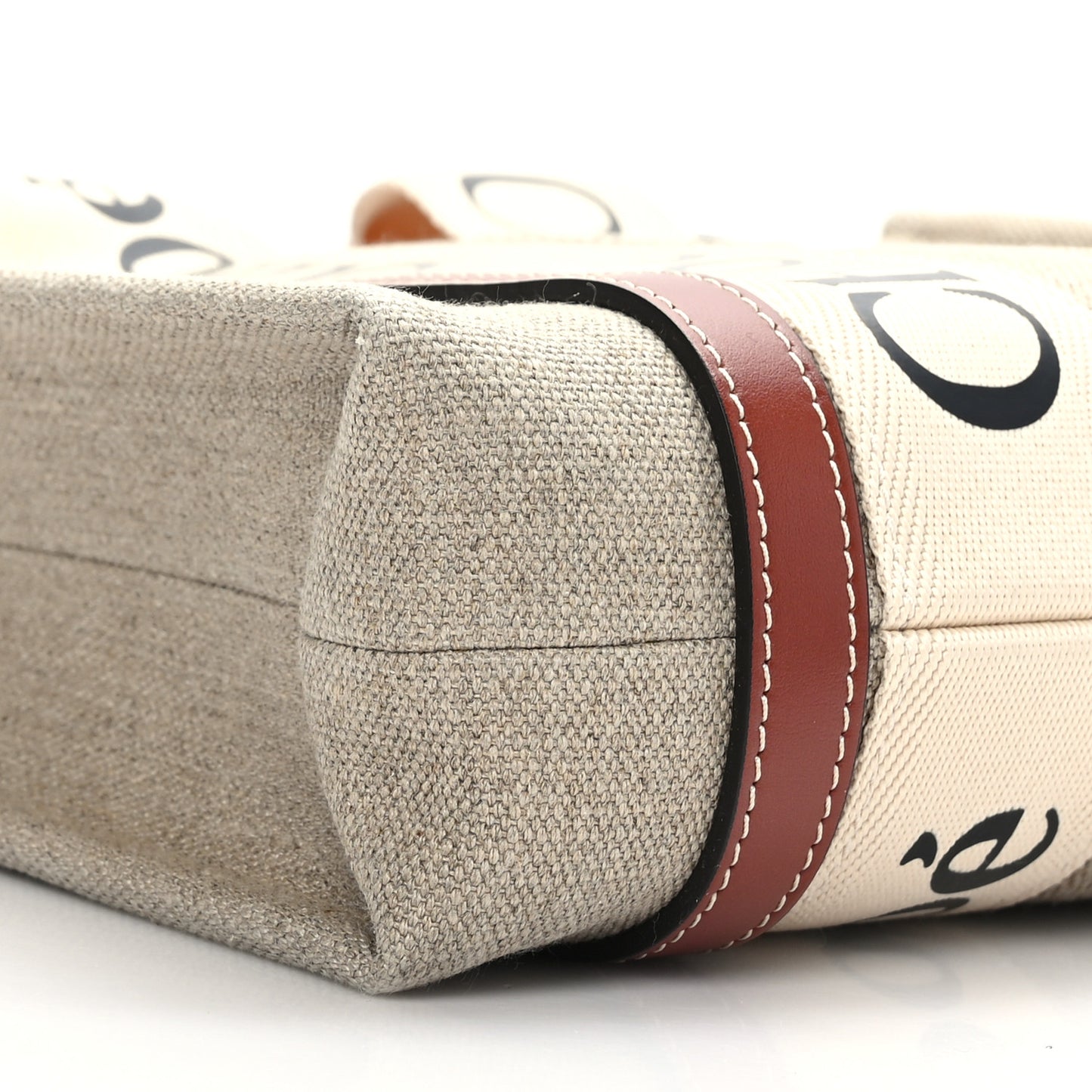 Linen Calfskin Small Woody Ribbon Tote With Strap White Brown