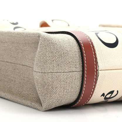 Chloe Linen Calfskin Small Woody Ribbon Tote With Strap White Brown 7 of 7