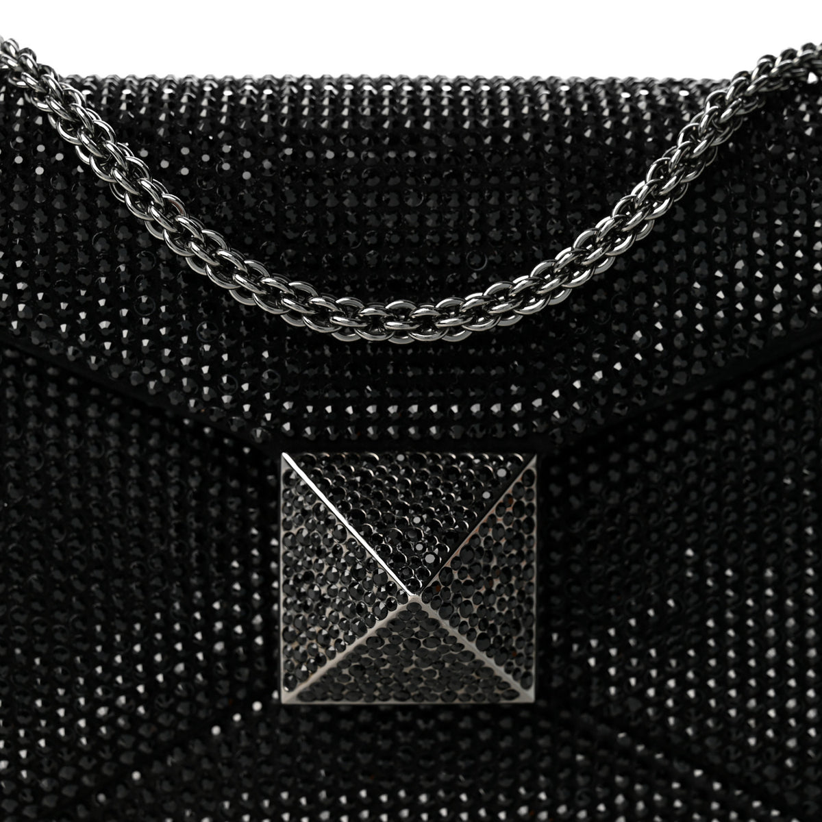 Crystal Suede Embellished Small One Stud Clutch With Chain Black
