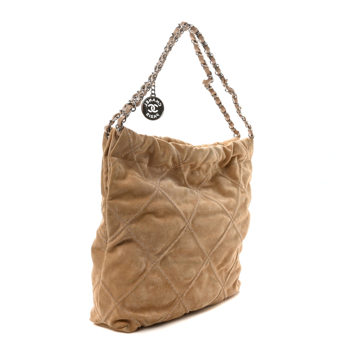Suede Quilted Studded Small Chanel 22 Beige