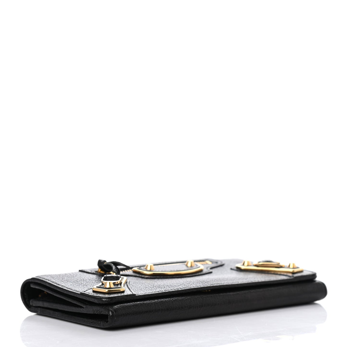 Chevre Gold Metallic Edge Hardware Money Wallet Black