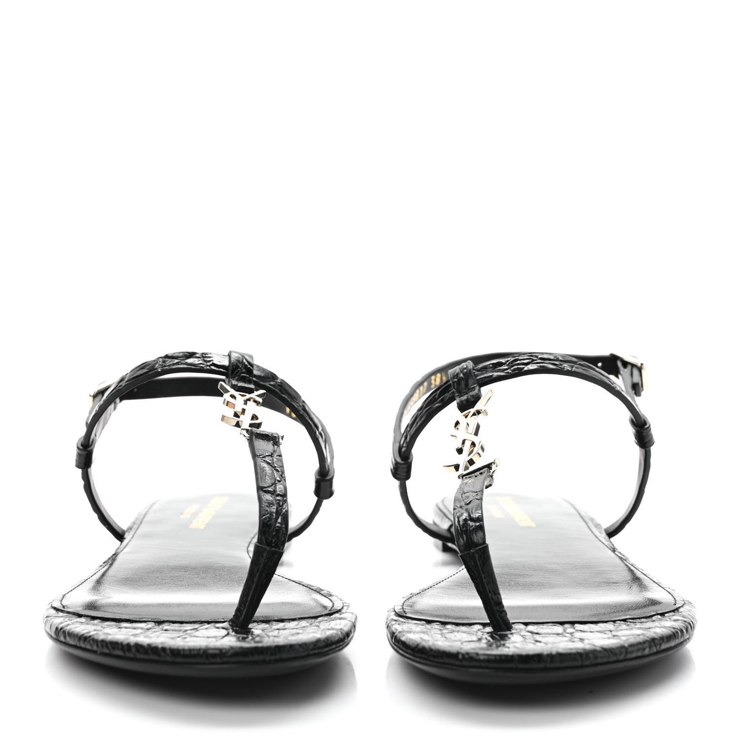 Calfskin Crocodile Embossed Cassandra Monogram Sandals 38.5 Black