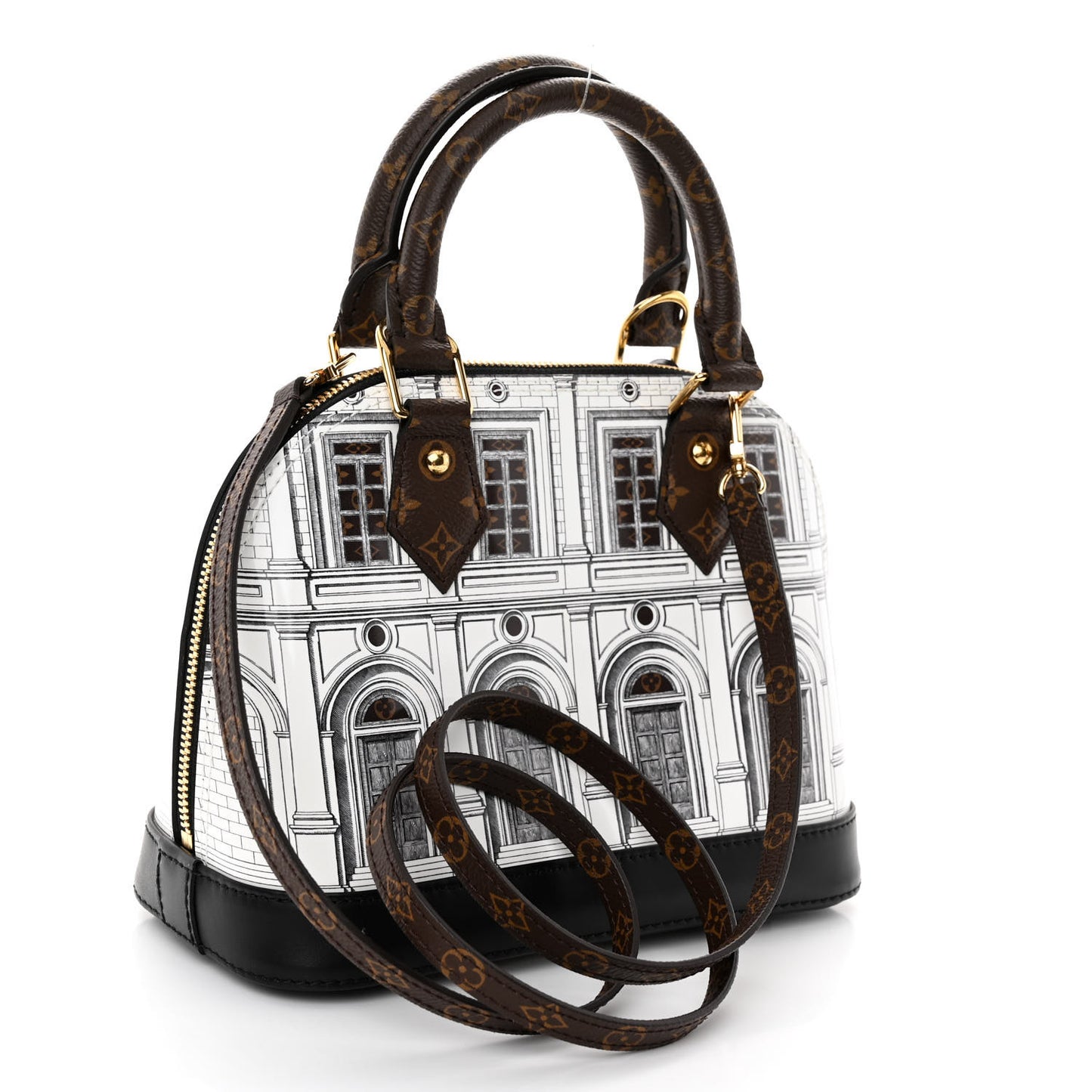 X FORNASETTI Calfskin Architettura Alma BB Black White