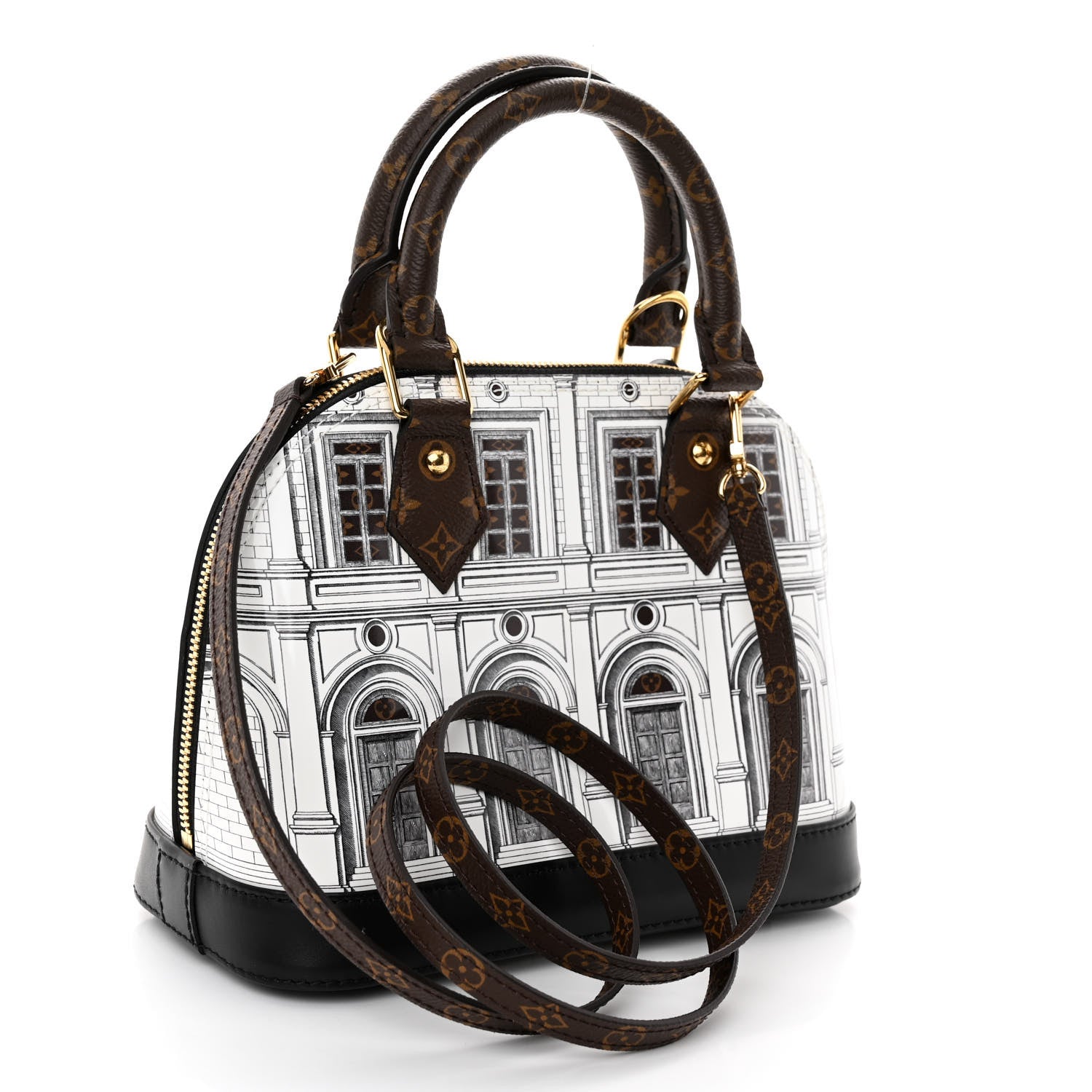Louis Vuitton X FORNASETTI Calfskin Architettura Alma BB Black White 4 of 10