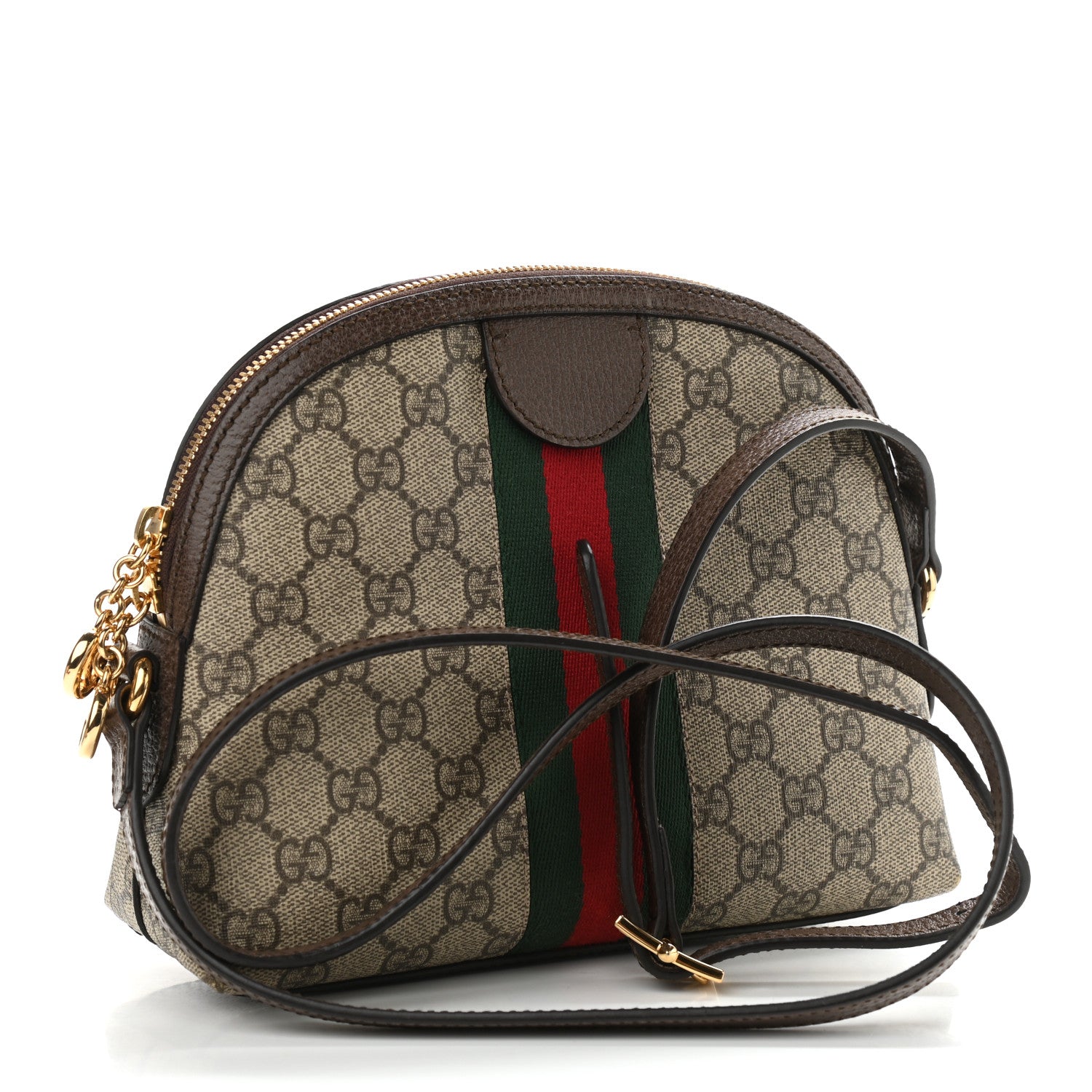 Gucci GG Supreme Monogram Textured Dollar Calfskin Web Small Ophidia Dome Shoulder Bag Beige Ebony New Acero 3 of 10