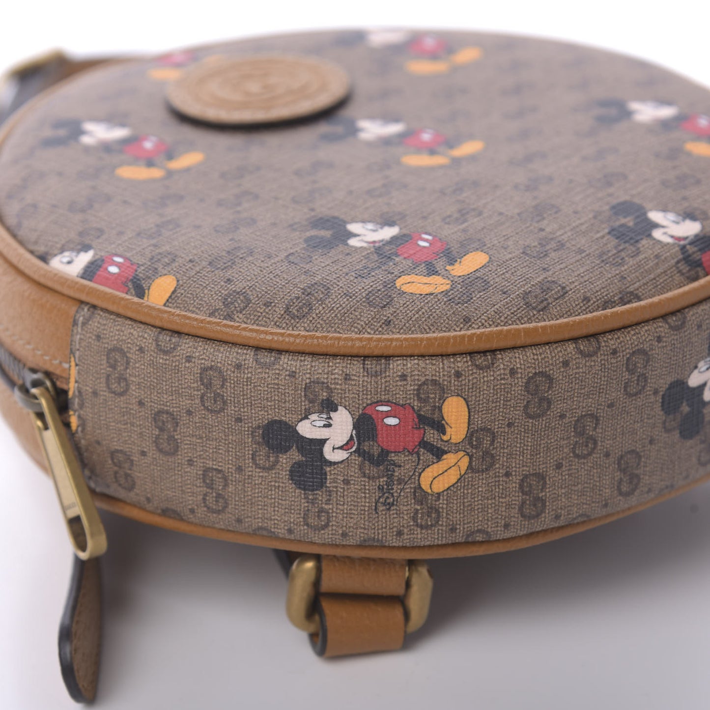X DISNEY Mini Vintage GG Supreme Monogram Mickey Mouse Round Backpack Beige Vintage Sun Oil