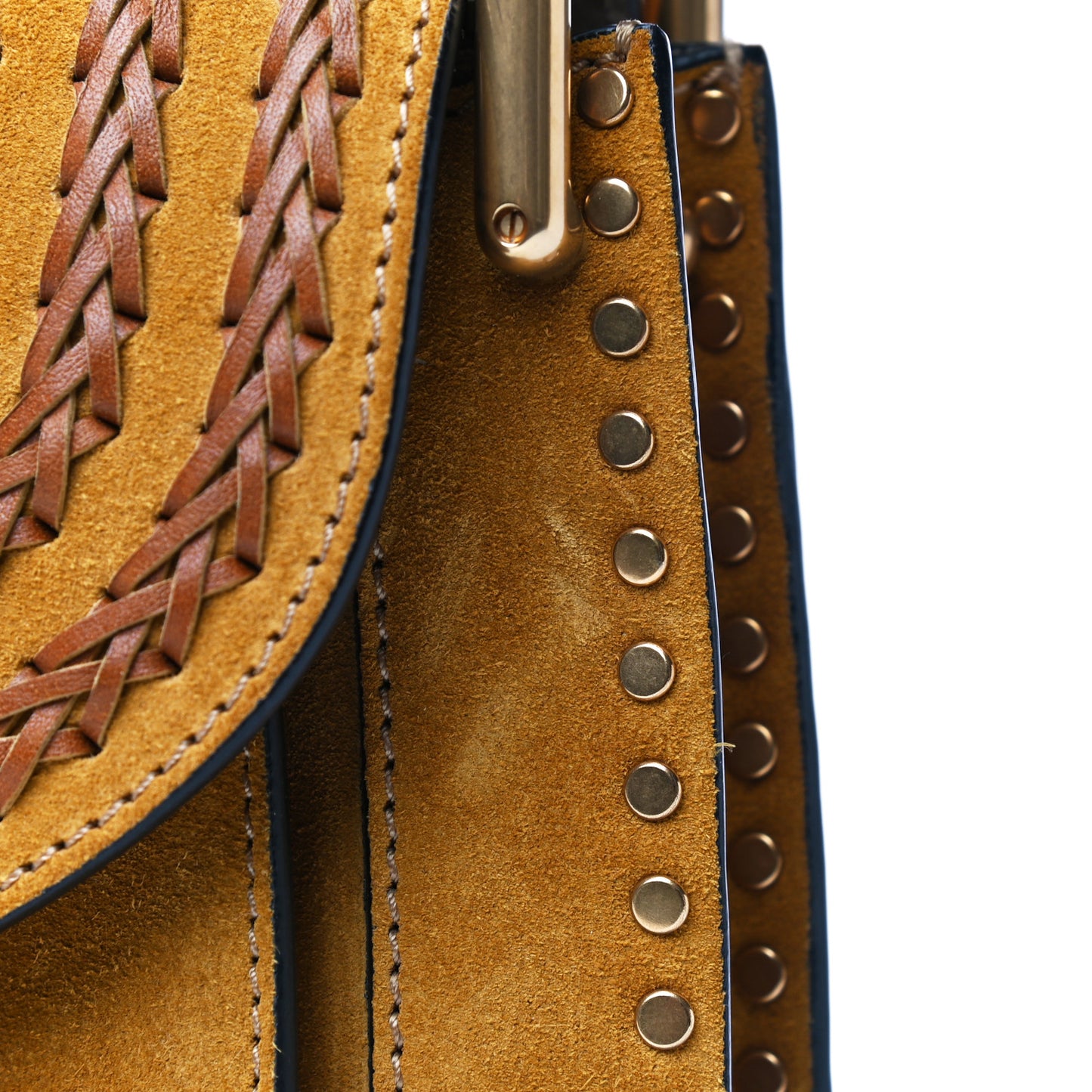 Suede Calfskin Braided Small Hudson Shoulder Bag Caramel