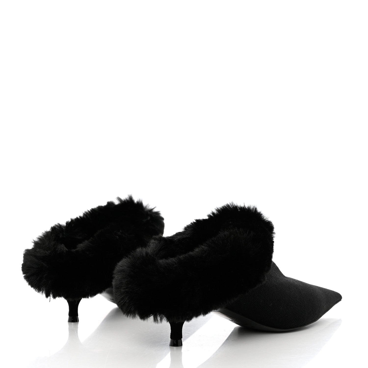 Balenciaga Sustainable Knit Faux Fur Knife Pointed Toe 40mm Mules