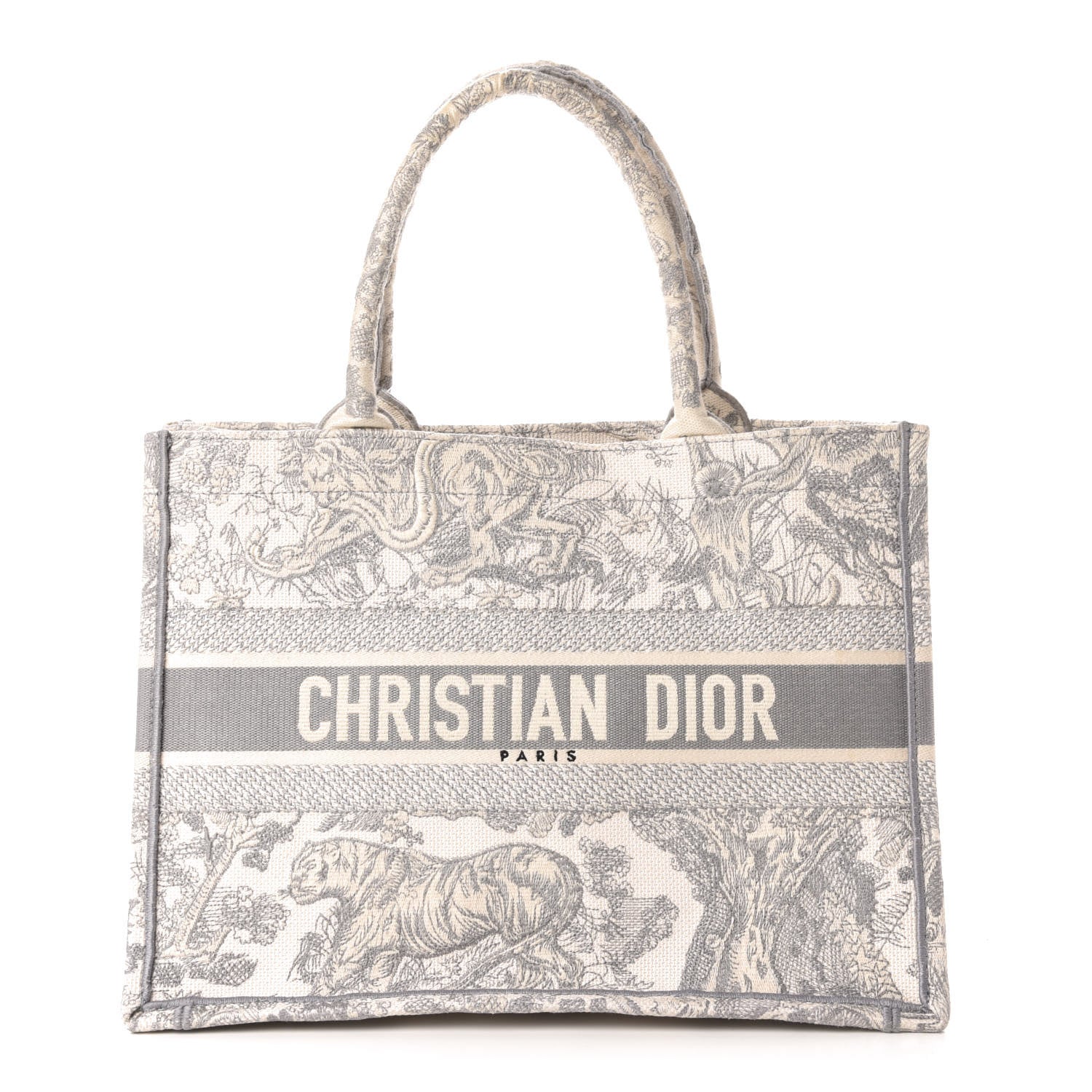 Christian Dior Canvas Embroidered Medium Dioriviera Toile De Jouy Book Tote Gray 1 of 12