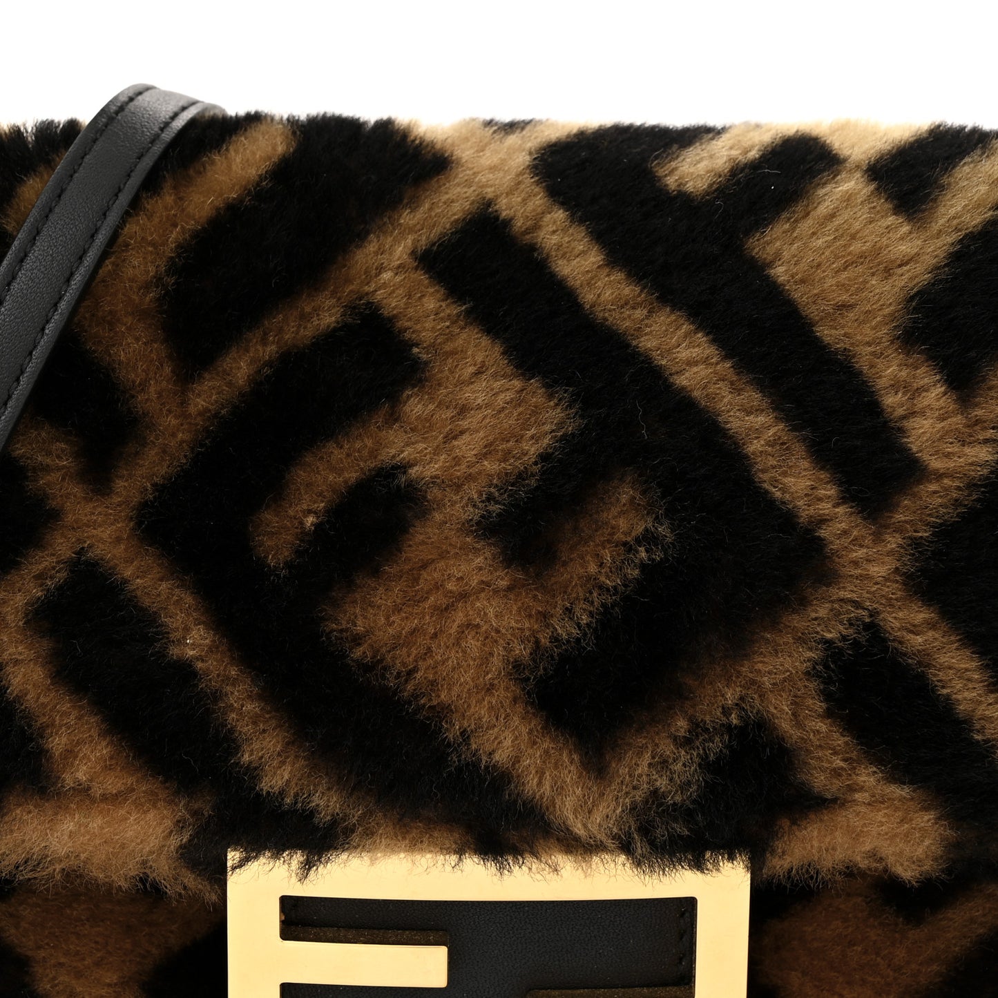 Shearling Vitello Dolce Macro FF 1974 Mini Baguette Tobacco Black
