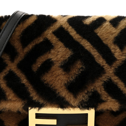 Fendi Shearling Vitello Dolce Macro FF 1974 Mini Baguette Tobacco Black 8 of 10