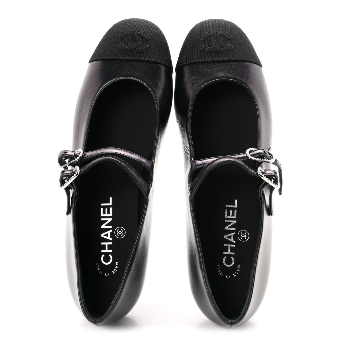 Lambskin Grosgrain Pearl Mary Jane Flats 38 Black