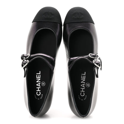 Chanel Lambskin Grosgrain Pearl Mary Jane Flats 38 Black 2 of 9