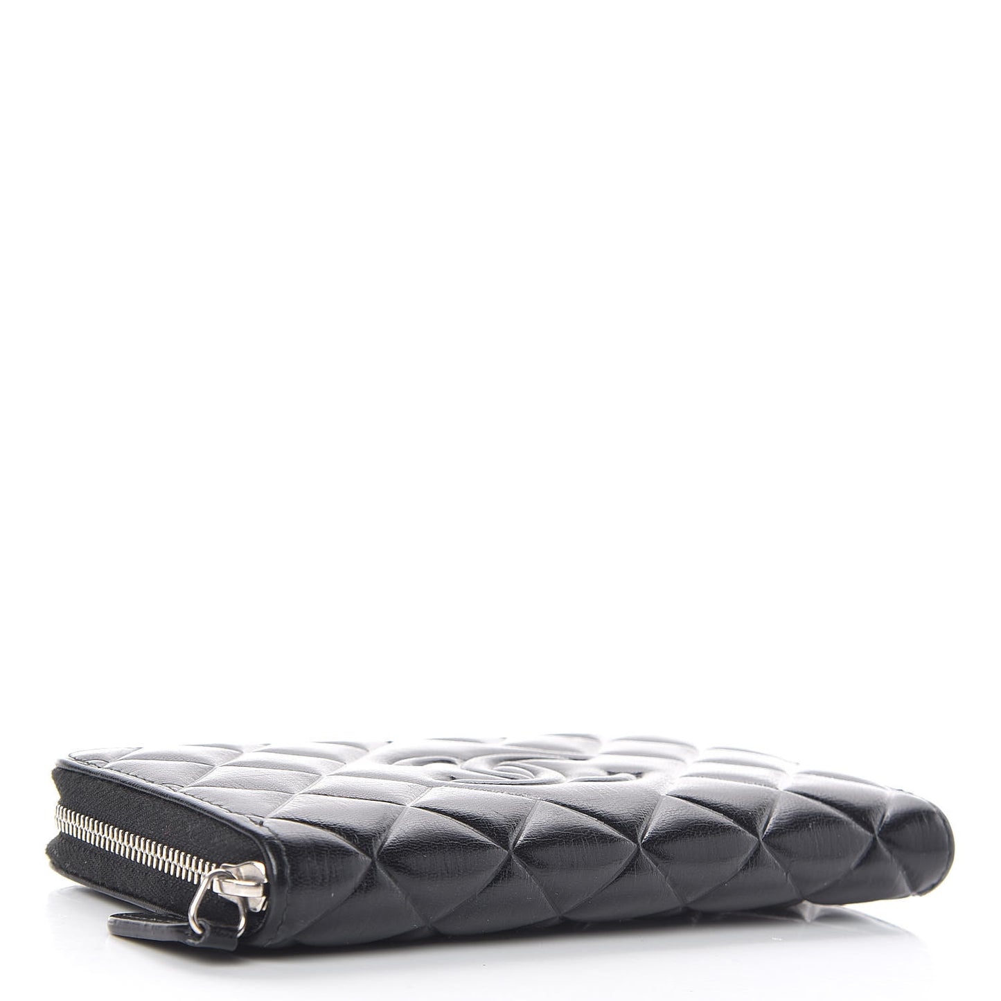 Calfskin Quilted Small Diamond CC Zip Around Wallet Black