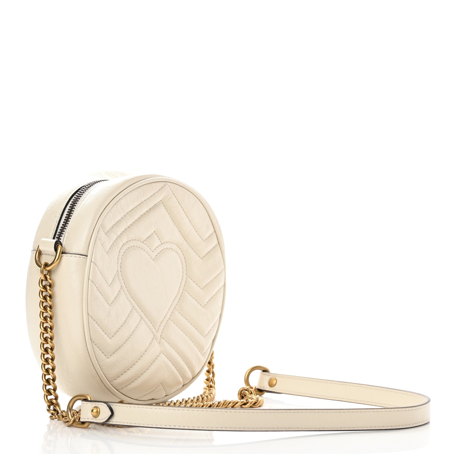 Gucci Calfskin Matelasse Mini GG Marmont Round Shoulder Bag White 3 of 14
