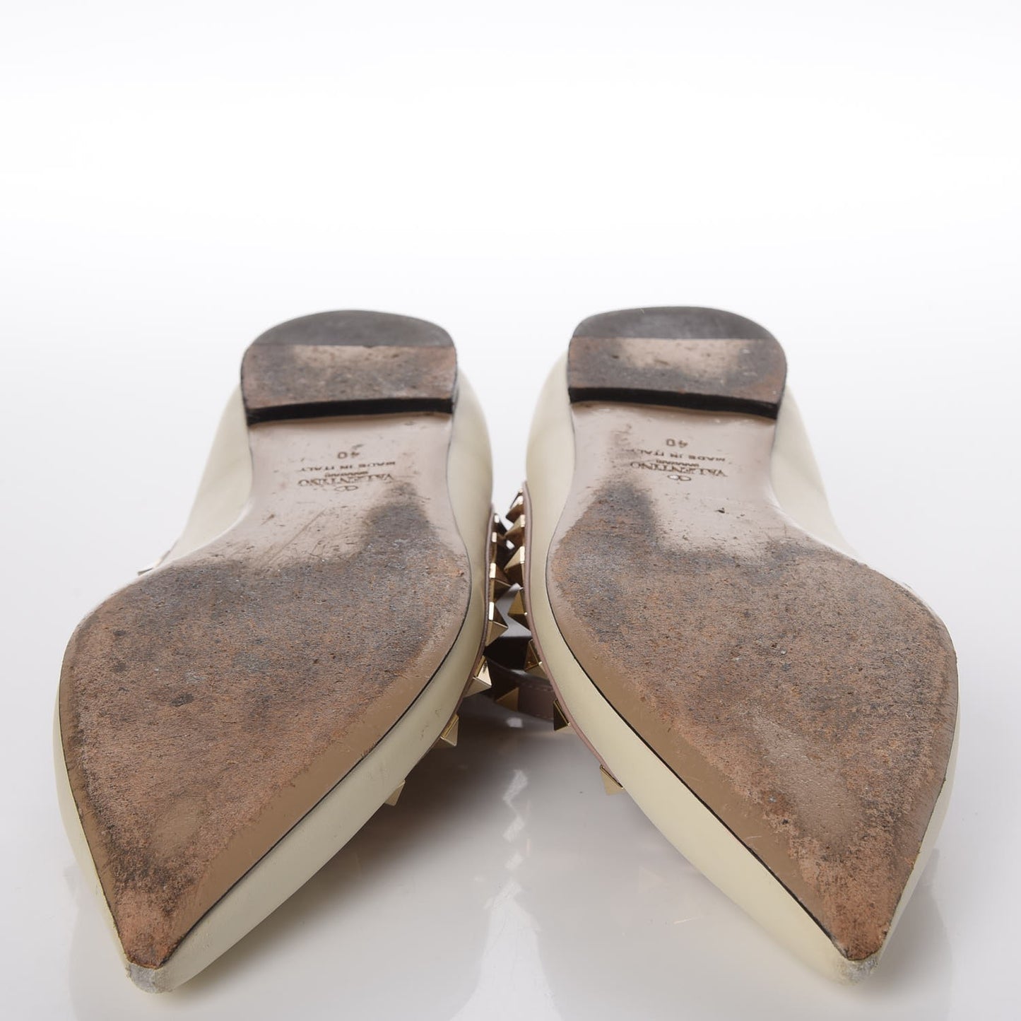 Calfskin Rockstud Cage Ballerina Flats 40 Light Ivory Poudre