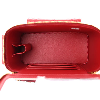 Chanel Caviar Quilted Polly Pocket East West Top Vanity With Chain Red 5 of 10