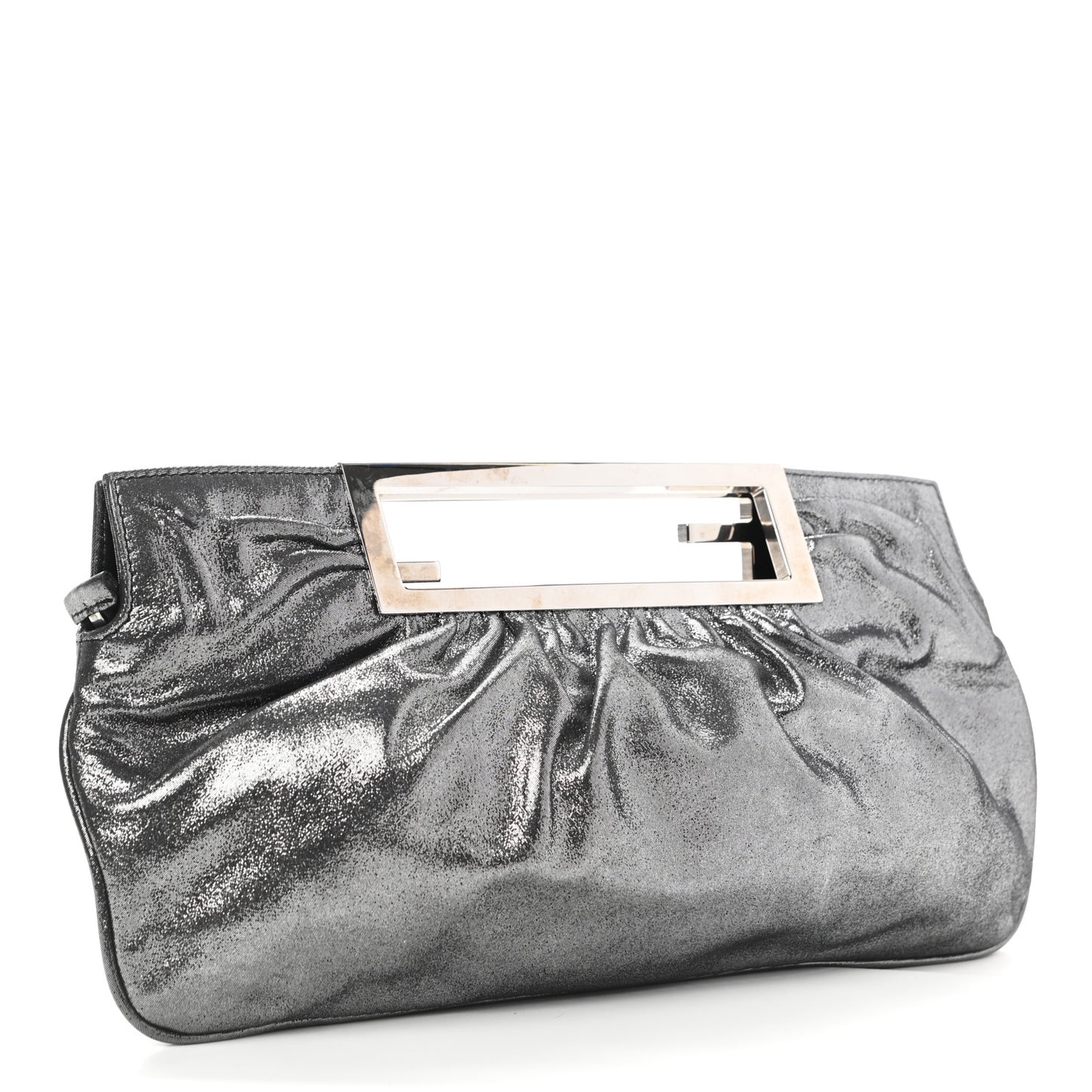 Metallic Lurex FF Cutout Baguette Clutch Silver
