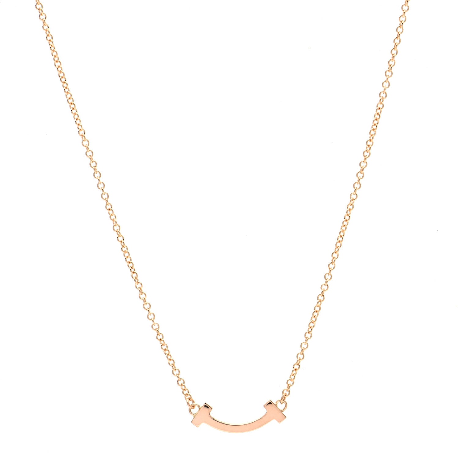 Tiffany 18K Rose Gold Mini T Smile Pendant Necklace 1 of 6