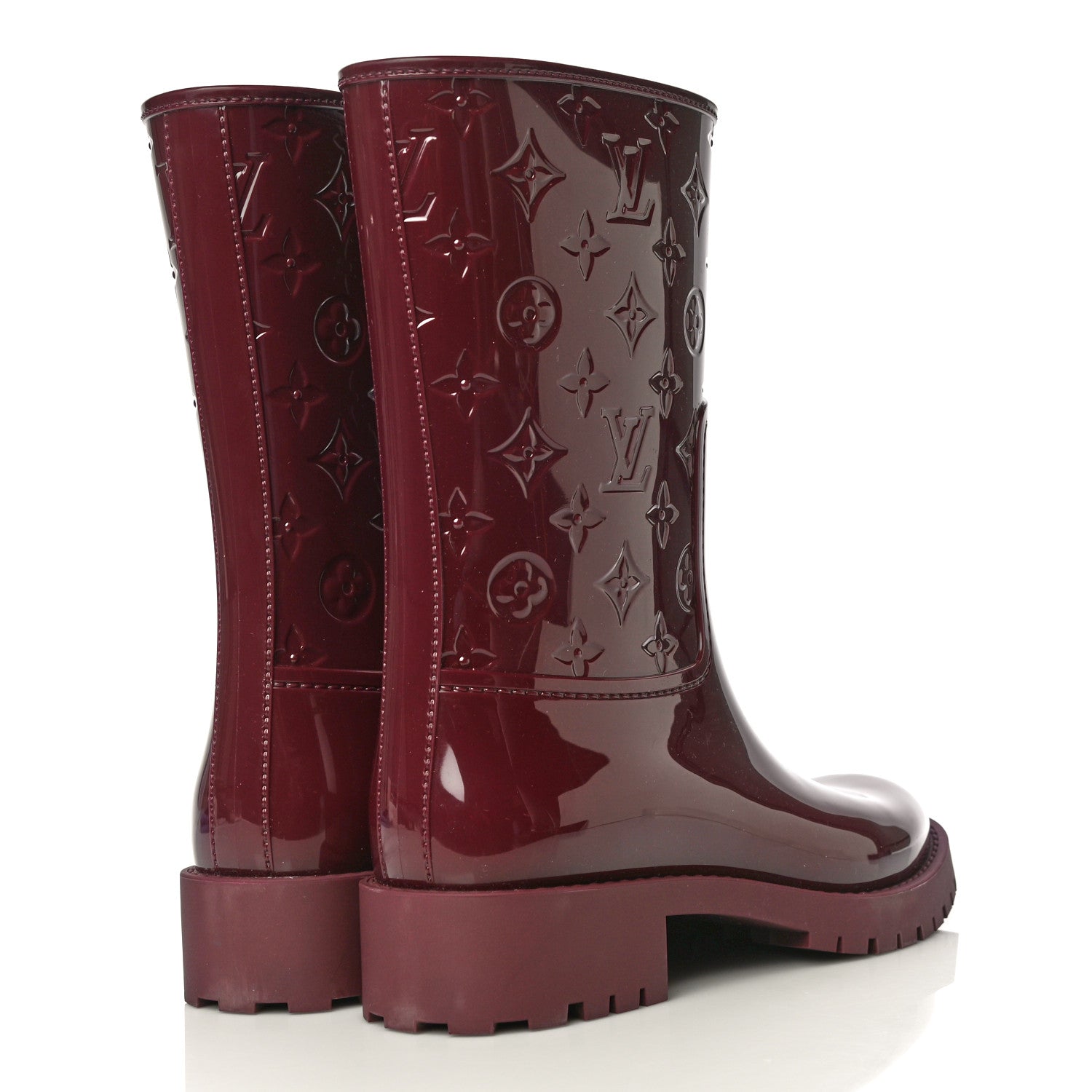 Louis Vuitton Rubber Embossed Monogram Drops Flat Half Boots 39 Burgundy 4 of 10