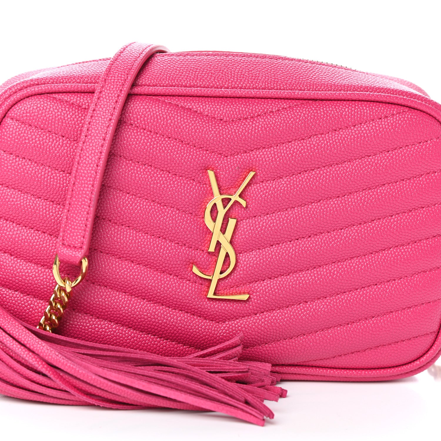 Saint Laurent Grain De Poudre Matelasse Monogram Mini Lou Camera Bag Fuchsia 7 of 9