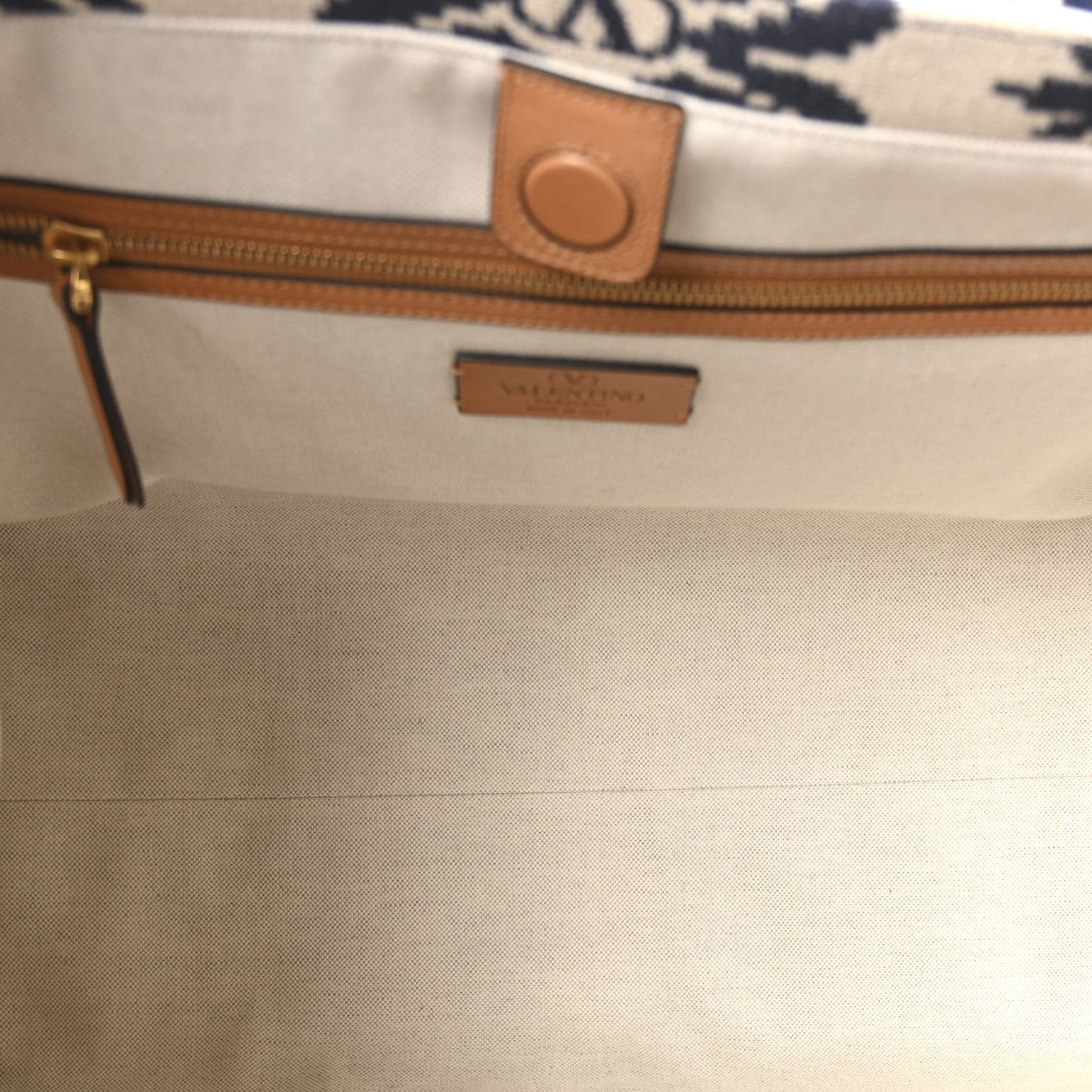 Valentino Garavani Jacquard Canvas Flower Vlogo Large Antibes Tote Ivory Navy Natural 6 of 10