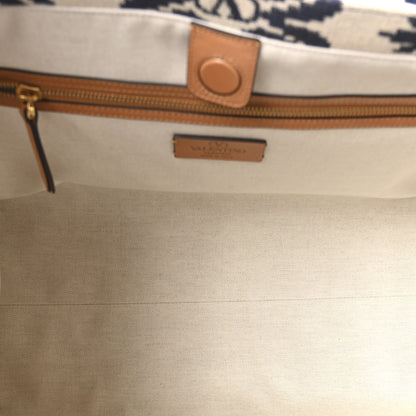 Valentino Garavani Jacquard Canvas Flower Vlogo Large Antibes Tote Ivory Navy Natural 6 of 10