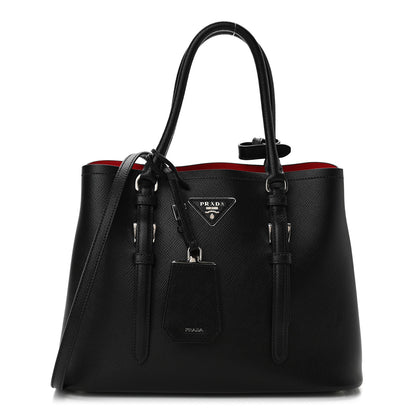 Prada Saffiano Cuir Medium Double Handle Tote Black Fuoco 1 of 9
