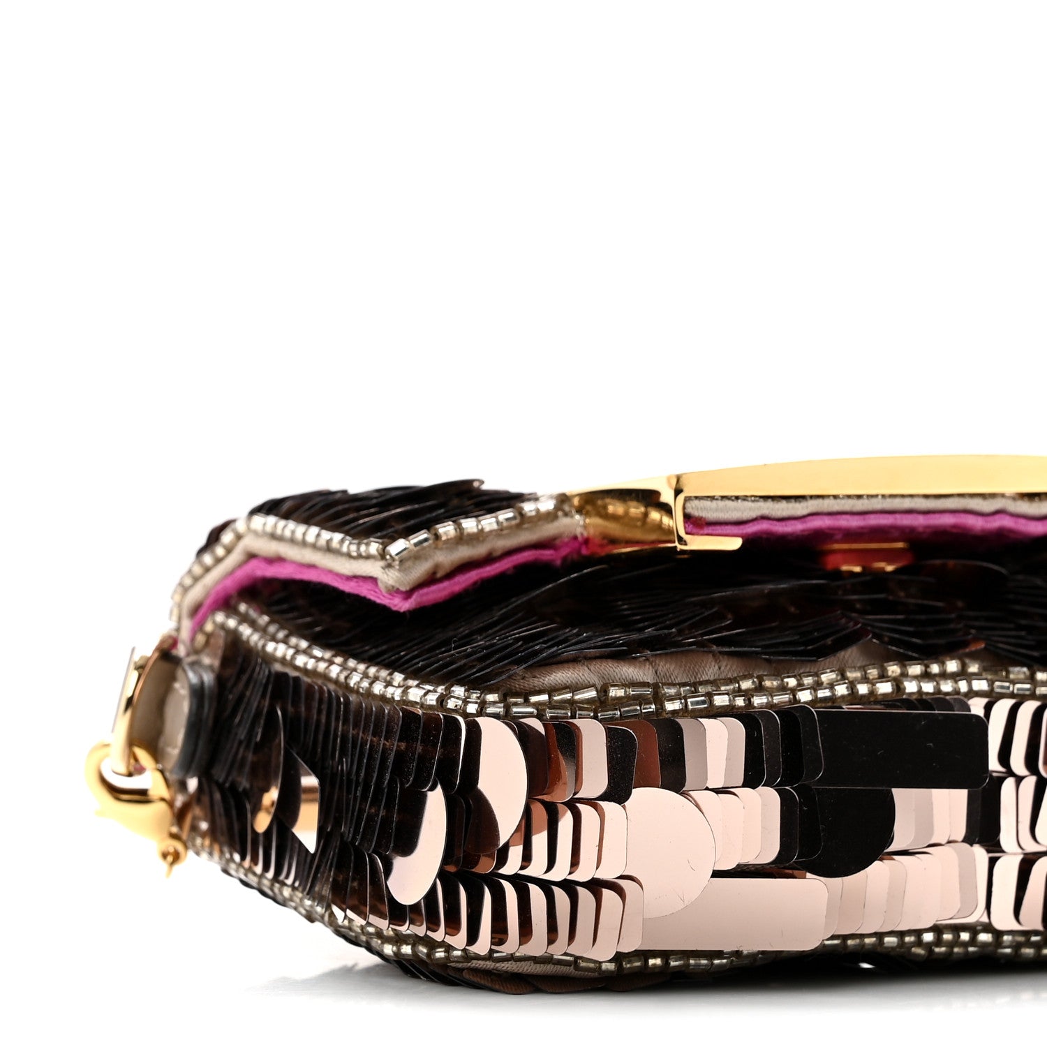 Fendi Sequin Paillettes Shiny Nappa Sex and the City Nano Maxi Buckle Baguette Charm Tortora 9 of 10